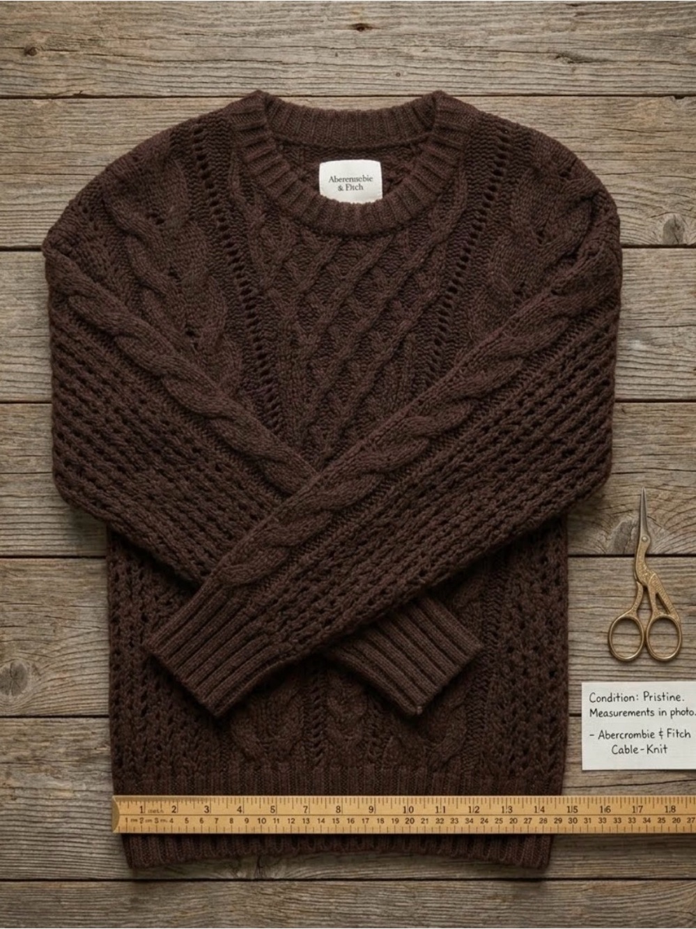 Abercrombie & Fitch Men's Cable Knit Crewneck Sweater - Dark Brown